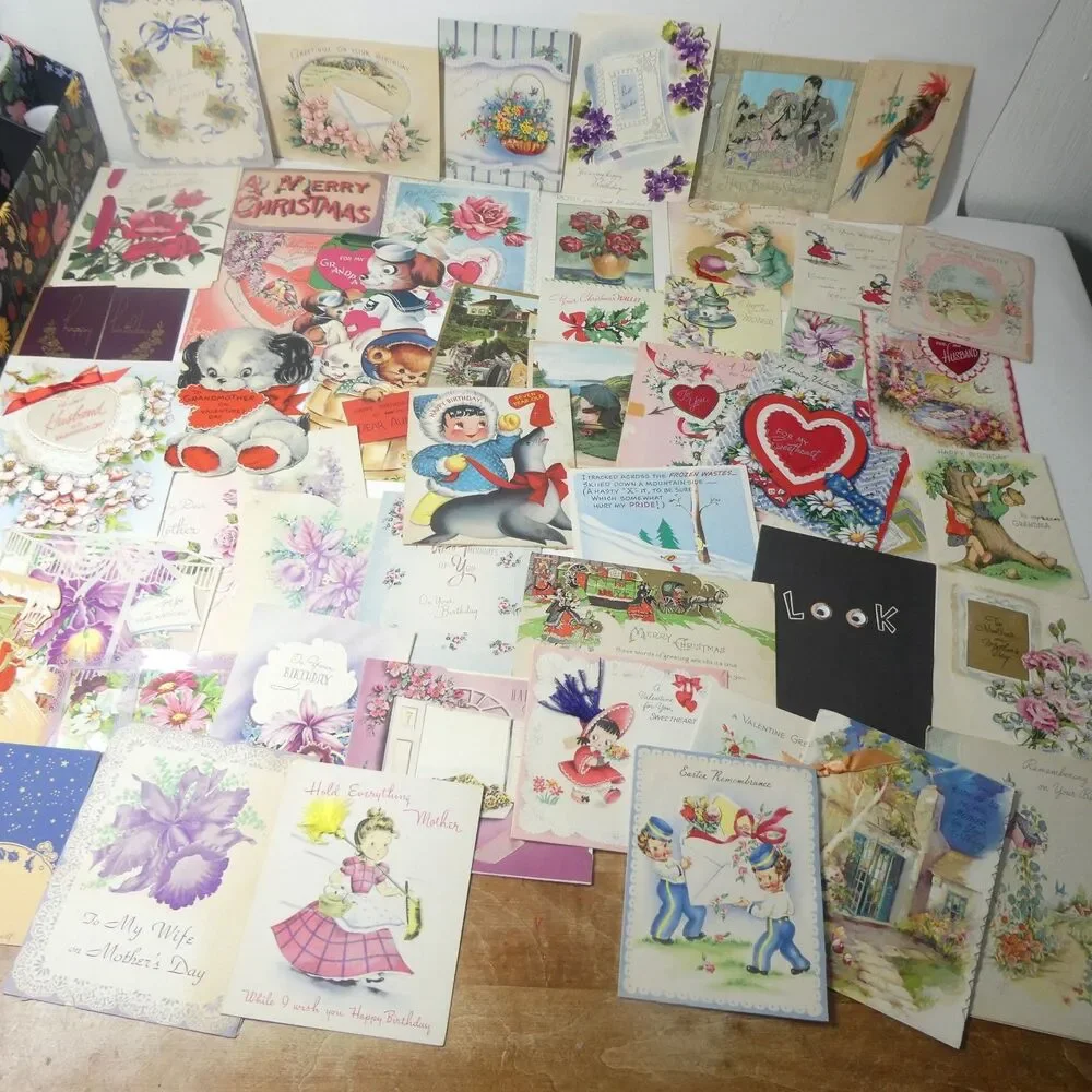 Lot Vintage Holiday Greeting Cards Valentines Birthday Christmas Used